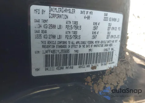 2000 Jeep Cherokee Sport z USA, uszkodzony, nr VIN 1J4FF48S1YL255685